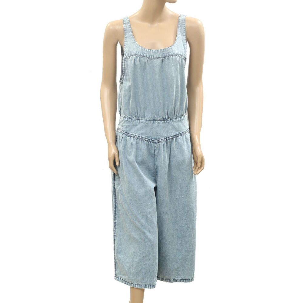 Free People One-Piece Sleeveless Jumpsuit Pleated Solid Smocked Cotton XS 288368